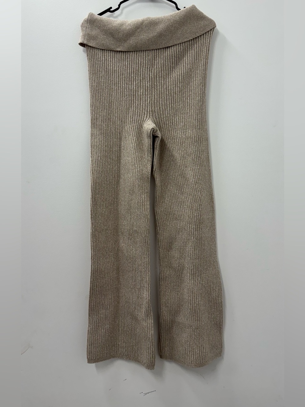 aerie Ribbed Foldover Waist Knit Pants in Taupe